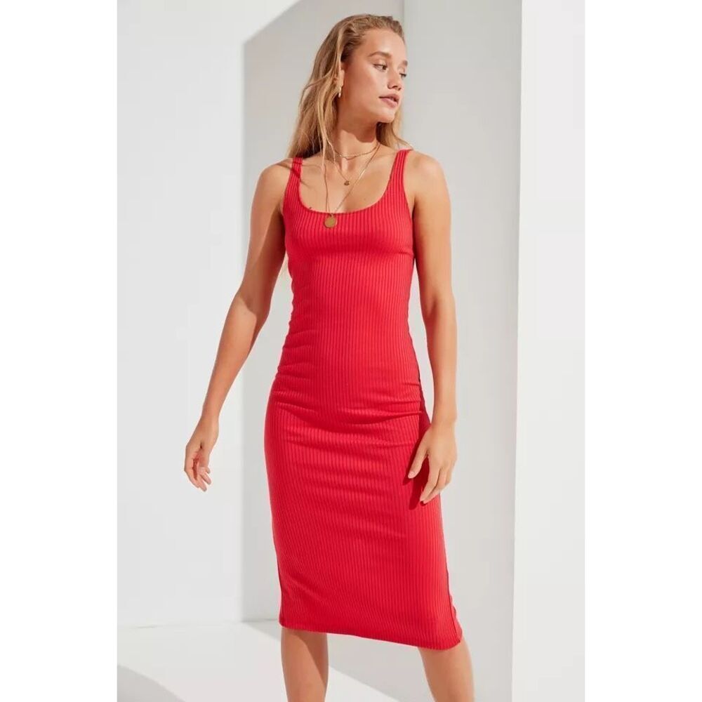 ✨UO Bella Ribbed Bodycon Midi Red Sz Medium Dress✨